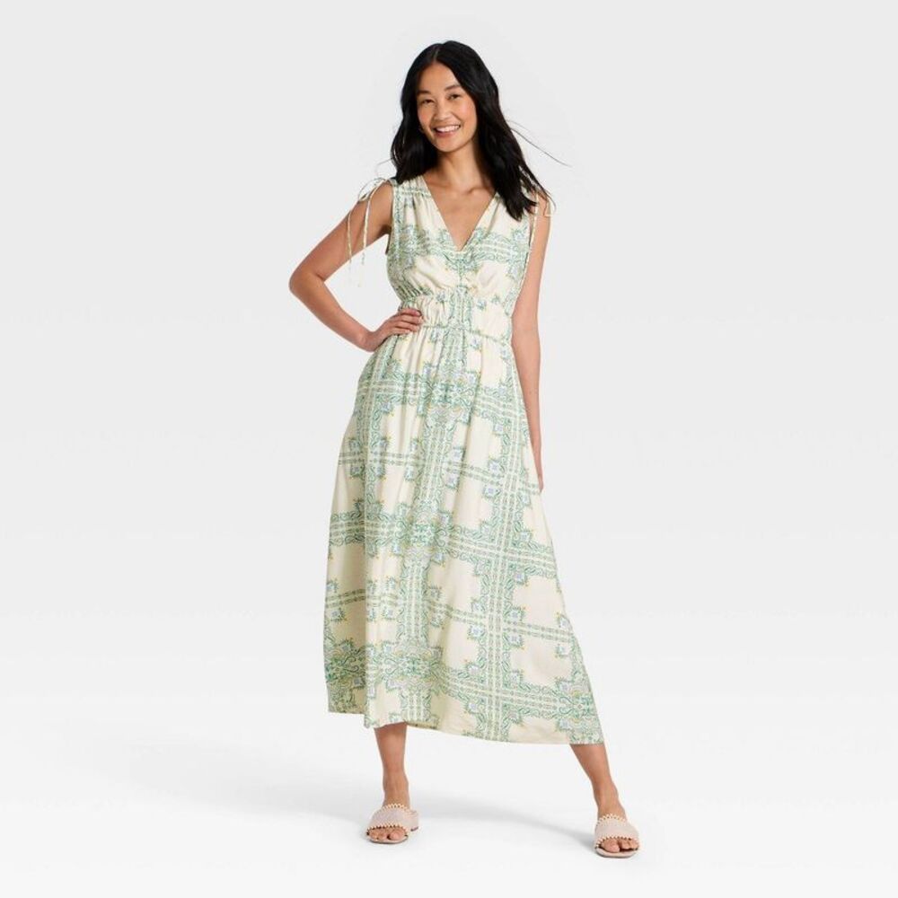 Women's Side-Tie Midi Dress - A New Day Cream XL - Picture 3 of 4